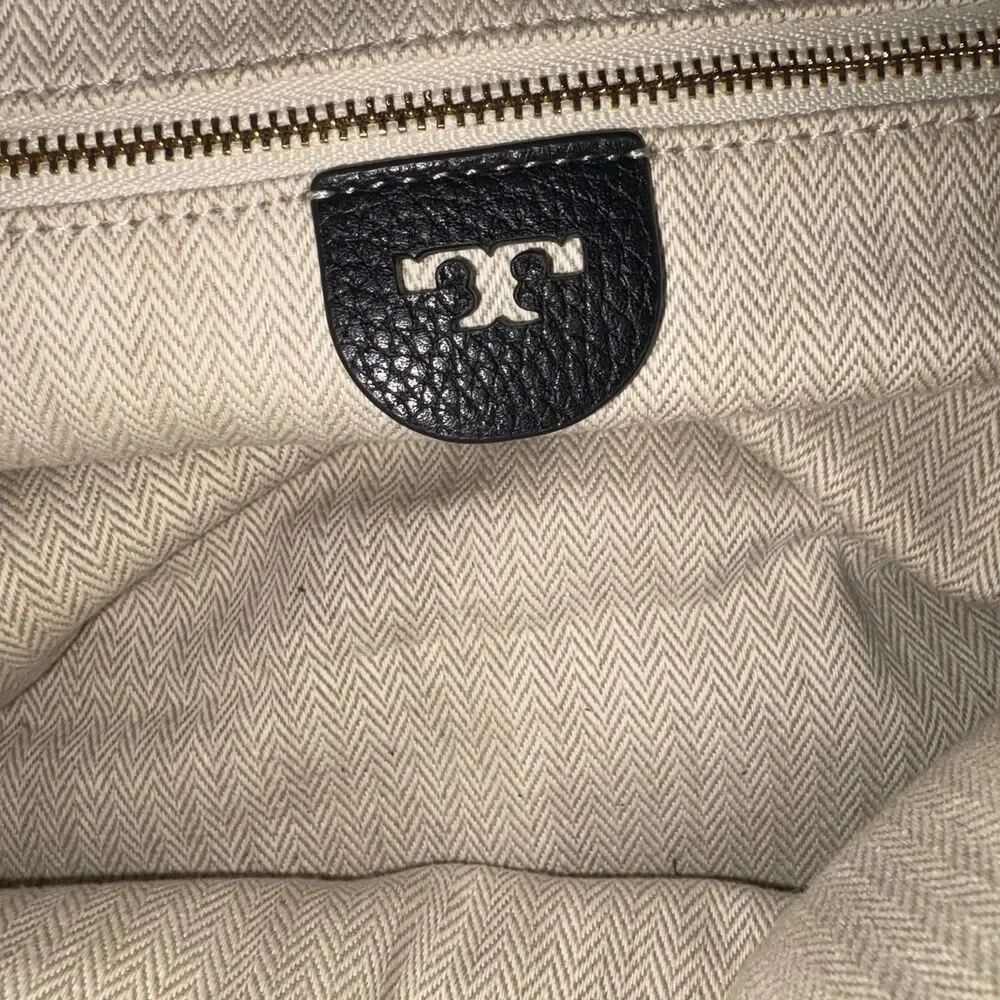 Tory Burch Black Pebbled Leather McGraw Top-Zip Satchel Crossbody Bag